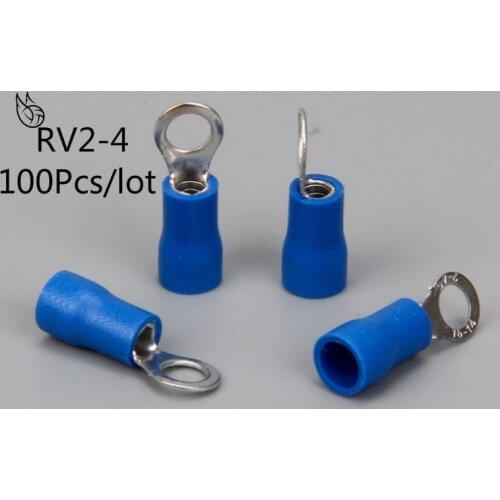 RV2-4 Blue Ring Insulated Wire Connector Electrical Crimp Terminal Cable Wire Connector for 1.5-2.5mm2 100PCS/Pack RV2.5-4 RV