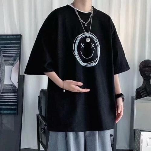 Graphic T Shirts Fashion Smiley T-shirt Harajuku Men Clothing High Street O-Neck T-shirt Summer Casual Loose Short Sleeve Top