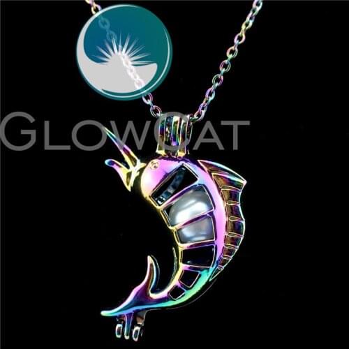 GLOWCAT C203 Rainbow Color Sea Animal Fish Beads Cage Essential Oil Diffuser Aromatherapy Pearl Cage Locket Necklace