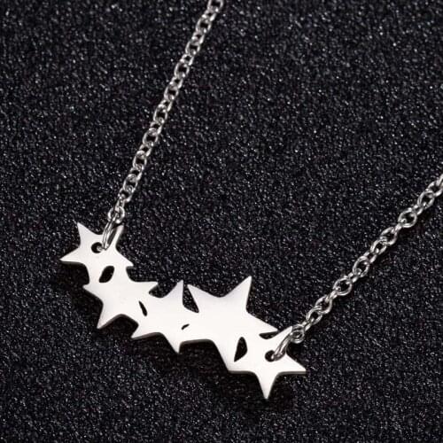 Hfarich Stainless Steel Star Pendant Necklace Women Five-Stars Gold Long Chain Necklace Jewelry Gift