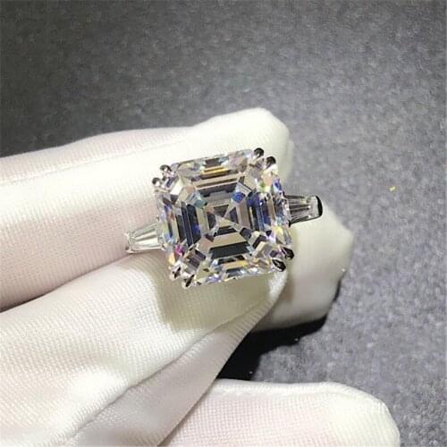 Luxury Asscher cut 6ct Diamond cz Promise ring 925 Sterling silver Engagement Wedding Band Rings for women Bridal Party Jewelry