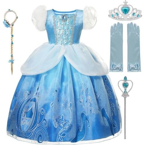 Disney Cinderella Cosplay Costume Girl Dresses Halloween Girl Deluxe Princess Kids clothes Children wedding party dress