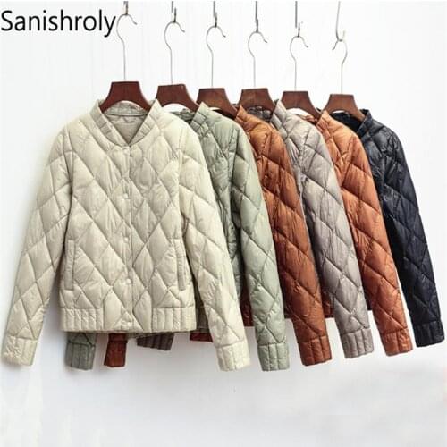 Sanishroly 2018 Women V-Neck White Duck Down Jacket Autumn Winter Female Ultra Light Down Coat Parka Plus Size Short Tops SE269