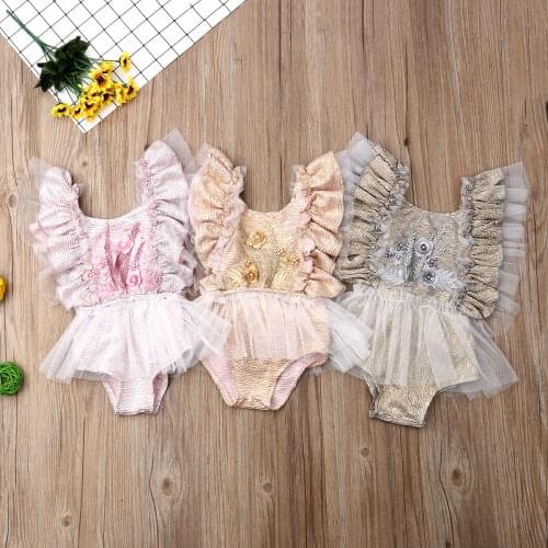 Newborn Baby Girl Summer Bodysuits Ruffle Lace Sleeve Flower Jumpsuit Outfits Sunsuit 0-24M