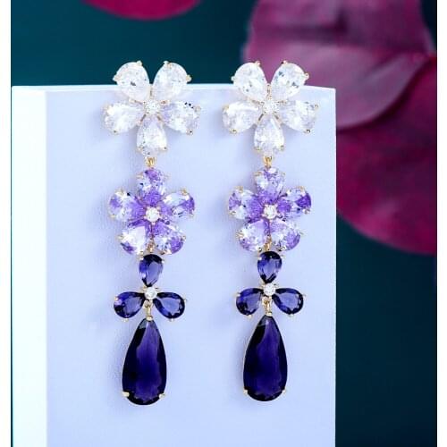 Missvikki Luxury Gorgeous Petals Crystal Long Earrings For Women Girl Daily Fashion Gift Bridal Wedding Earrings Trendy Jewelry