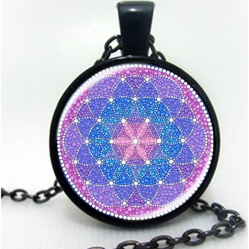Fashion cabochon bronze glass pendant multicolor flower of life yoga necklace mandala choker neckless Zen jewelry