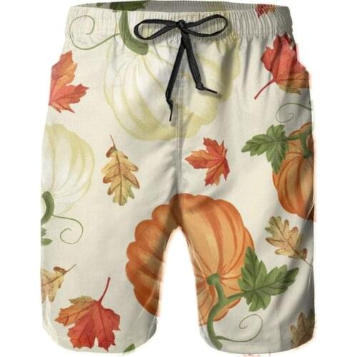 Mens Swimming Shorts Swimwear Autumn Pumpkins Cream Men Trunks Swimsuit Man Beach Wear Short Pants Bermuda Boardshorts