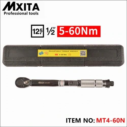 MXITA 1/2'' Drive 5-60NM Torque Wrench Tools Case Foot Pound Drive Click Adjustable Hand Spanner Ratchet Wrench Tool