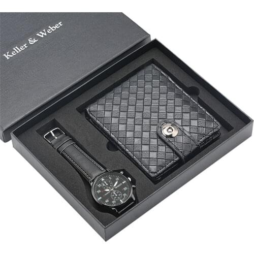 Keller & Weber Men Watch Wallet Set Black Male Quartz Watches Business Wallet Birthday Gifts Box Horloges Mannen