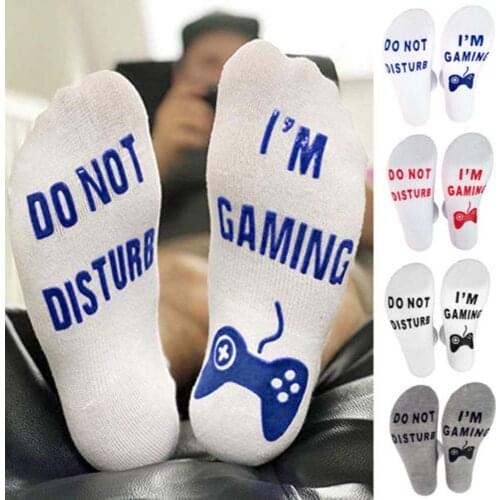 Unisex Novelty Socks Cotton, Do Not Disturb I Am Gaming, Crew Socks for Gamers Men Women Funny Words Letters Printed Socks