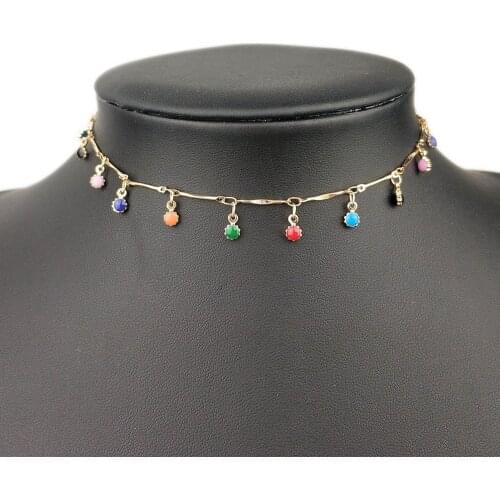 Gothic Bohemian Gold Necklace for Women Charming Colorful Stone Chains Chockers Necklace Handmade Party Jewelry collares Gift