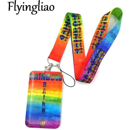Colorful Rainbow Creative Lanyard Card Holder Student Hanging Neck Phone Lanyard Badge Subway Access Card Holder Accessories