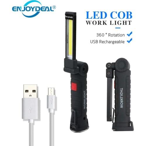 Portable COB Flashlight Torch USB Rechargeable LED Work Light Outdoor Camping Hanging Hook Lamp Magnetic COB Lanterna
