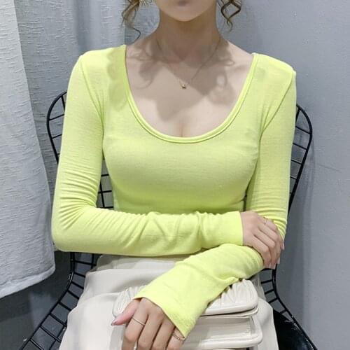 Casual Elasticity T Shirt Women Autumn Long Sleeve Tee Shirt Femme Sexy Tops Slim Solid Female Tshirts 2021 Camisetas De Mujer