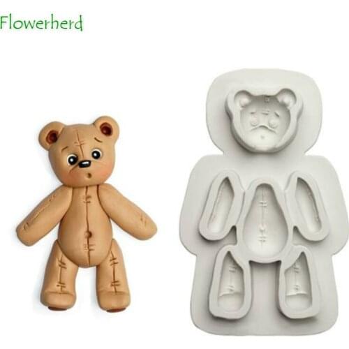 Stitched Bear Fondant Cake Silicone Mold Cake Decoration Accessories Cute Sewing Bear Cake Mold Chocolate Polymer Clay Crafting