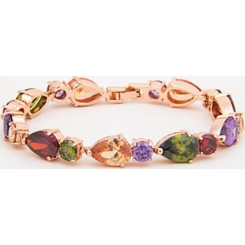 Rongyawei Classical Single Row Mona Lisa Multicolor CZ Stones Cluster Women Bracelet Jewelry Wedding Party Gift