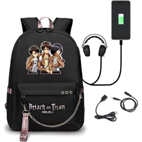 Attack on Titan Backpack Eren Cosplay Bag Shingeki No Kyojin USB Charging Schoolbag Unisex Daily Mochila Halloween Carnival