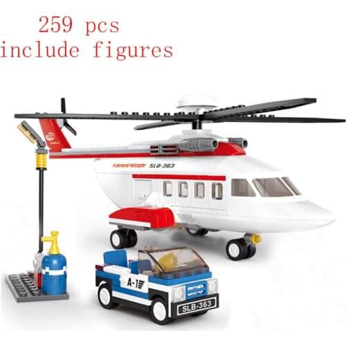 City Series Aviation Private Helicopter Airport Airplane Set Mini Car Figures DIY Model Building Blocks Toys for Children Gifts
