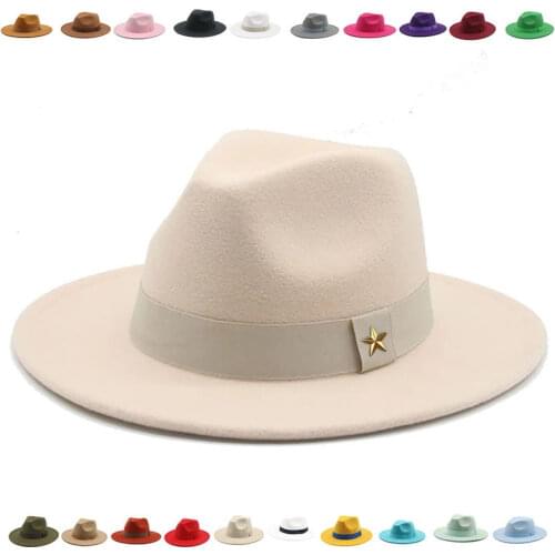Fedora hat women ribbon band men hats wide brim classic beige white wedding church winter men womens hat 2021 new gorras hombre