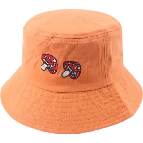 2021 Fashion Summer Mushroom Embroidered Fisherman Caps Bucket Hats for Women Bob Hip Hop Panama Casquette Hip Hop Cap For Men