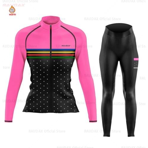 2021 Women our Team Raudax Winter Fleece Cycling Clothing Cycling Jersey MTB Cycling Bib Pants Set Ropa Ciclismo Triathlon Set