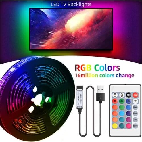 16 color LED Strip Lights 5M RGB 5050 SMD Flexible Ribbon Waterproof RGB LED Light 2M 5M Tape Diode with 24 Keys Remote Control