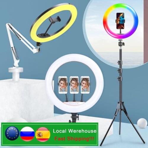 45cm 33cm LED Selfie Ring Light RGB Photography Lighting With Mobile Holder Tripod Stand For Youtube Live Stream Video Ringlamp