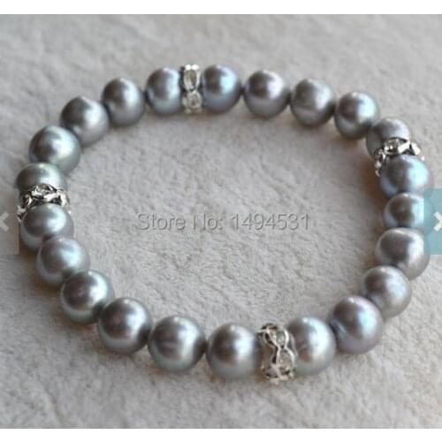 Wholesale Pearl Jewelry, 7 inches Gray Color Genuine Freshwater Pearl Bracelet Crystal Beads, Wedding Bridesmaids Gift Bracelet