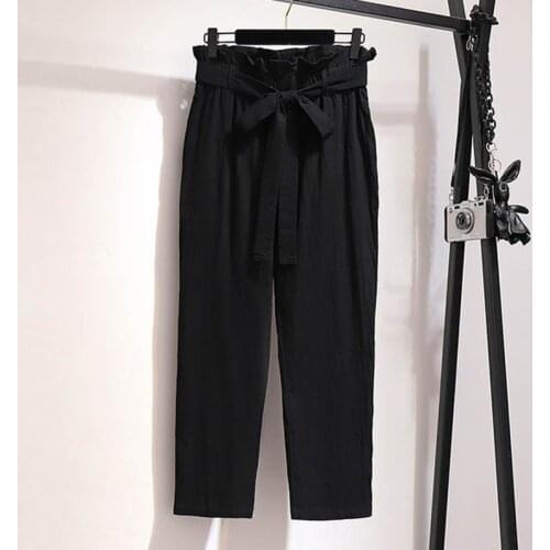 Summer cotton pants women plus size waist 97-150cm hip 158cm 4XL 5XL 6XL 7XL 8XL pants women black color