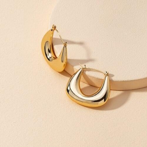 SRCOI Trendy Geometric U-shaped Hollow Metal Earrings Minimalist Gold Silver Color Thick Hoop Earring Women Fashion Jewelry