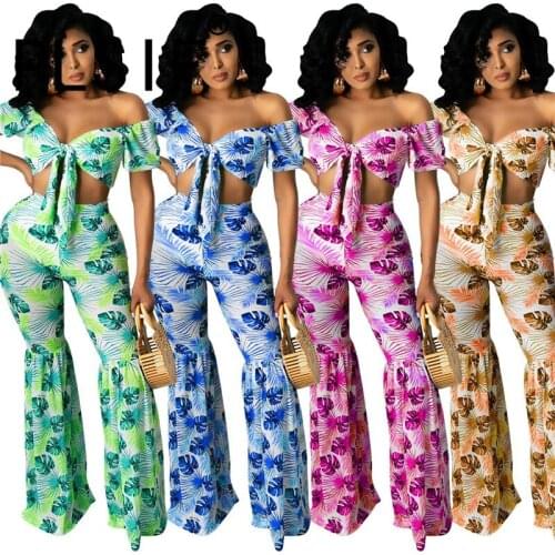 Strapless Women Summer New Arrive Print Tracksuit Casual Slim 2 Pieces Track Suit Matching Suit Outfits