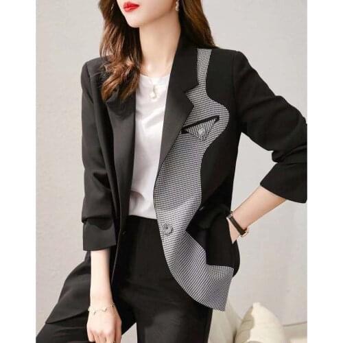 Stitching houndstooth suit jacket female 2021 design high-end top trend