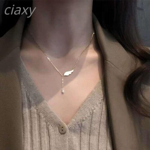 CIAXY 925 Sterling Silver Shell Wing Necklace for Women Temperament Tassel Lock Clavicle Chain Necklace Crystal Jewelry