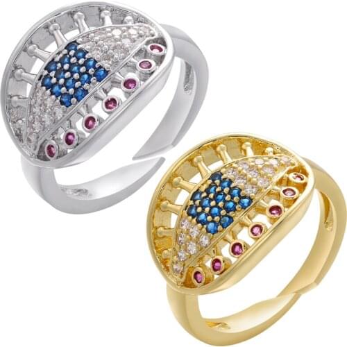 ZHUKOU 2021 NEW gold/silve color eye rings women blue eyes rose red eyelash rings Fashion adjustable jewelry ring wholesale VJ73