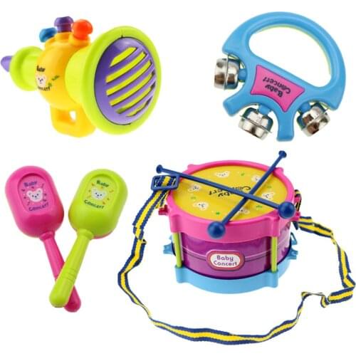 5pcs Children Drum Trumpet Toy Music Percussion Instrument Band Kit Early Learning Educational Toys Baby Kids Children Gift Set