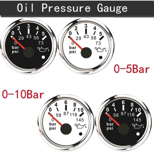 52MM Oil Pressure Gauge Car Boat Oil Pressure Indicator Meter 0-5 Bar / 0-10 Bar with alarm Fit For Marine Auto Motorcycle