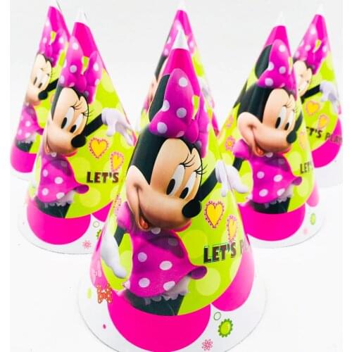6pc/set Minnie mouse paper cap For Kids Happy Birthday Party supplies Party Decoration Kid Event festive party pink Minnie Hats