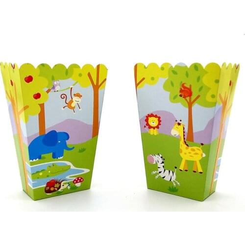 6pcs Popcorn Box Favour Chips Containers For Kids Jungle Animal Lion Tiger Birthday Party Baby Shower Decoration Supplies