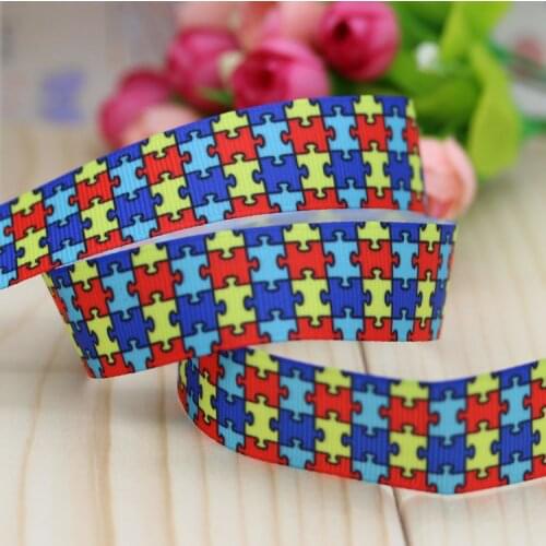 7/8'' Free shipping autism printed grosgrain ribbon hair bow diy party decoration wholesale OEM 22mm B339