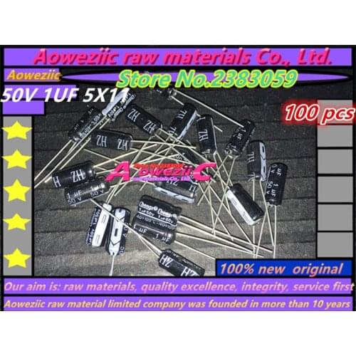 Aoweziic 100 PCS 50V 1UF 5*11 high frequency low resistance electrolytic capacitor 1UF 50V 5X11