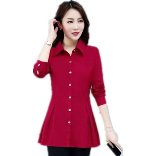 Blouses Women Fashion 2021 spring autumn shirts for women solid color wild single-breasted Slim Thin plus size top A333