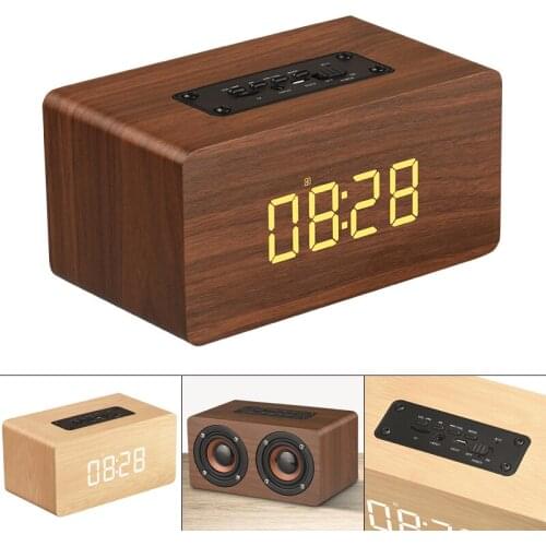 Wooden Alarm Clock Speaker with Time Display 3.5mm AUX Jack MP3 Player Loudspeaker for Smartphone Computer Bluetooth-compatible