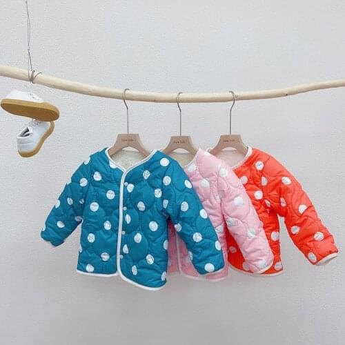 Autumn Winter Baby Kids Thicken Jacket Fashion Cute Dots Kids Plus Velvet Down Cotton Coat for Boys Girls Child Baseball Uniform