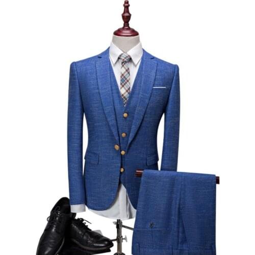 Mens Suits 2019 British Style Mens Fashion Wool Leisure High Quality Single Button Wedding Suits(Jacket+Vest+Pants)terno