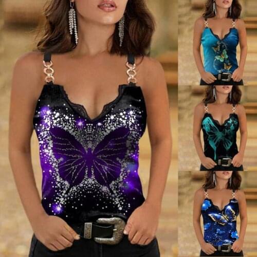 Streetwear Sexy Lace Patchwork Sleeveless T-shirt Women Top Metal Ring Strap for Office