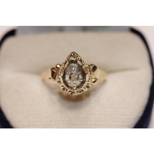 PERFECT 14K GOLD NATURAL ROSE CUT DIAMOND DECORATED PRETTY RING