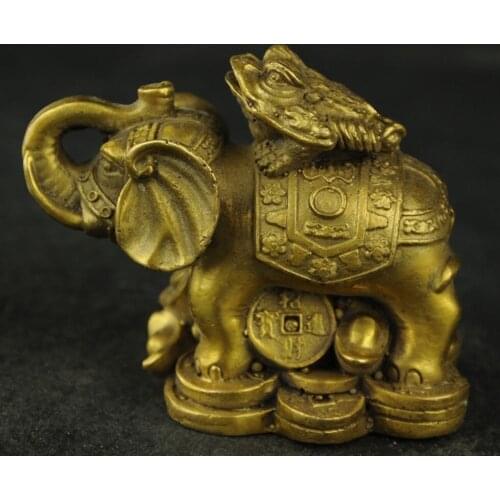 Exquisite Chinese Feng Shui Brass Wealth and good fortune Wealth Elephants and Toad beautiful Sculpture
