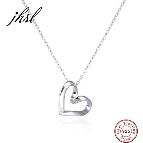JHSL Luxury Women 925 Sterling Silver Simple Heart Necklace Pendant White Girl Female Classic Fine Jewelry