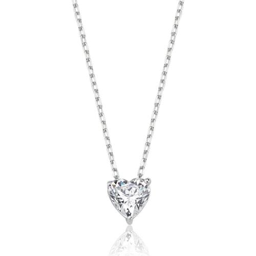 Valori Jewels 0.75 Carat, Zirconia White Heart Gemstone, Rhodium Plated, Sterling Silver Necklace