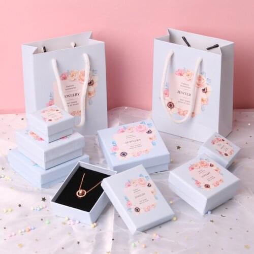 12pcs Jewelry Packing Box Simple Fresh Earrings Bracelet Necklace Ring Paper Gift Box Jewelry Box Organizer Display Organza Bag